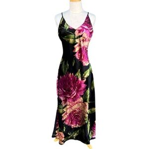 VTG Whimsigoth Velvet Floral Slip Dress Strappy Back 90s Nolita Romantic Vamp XL